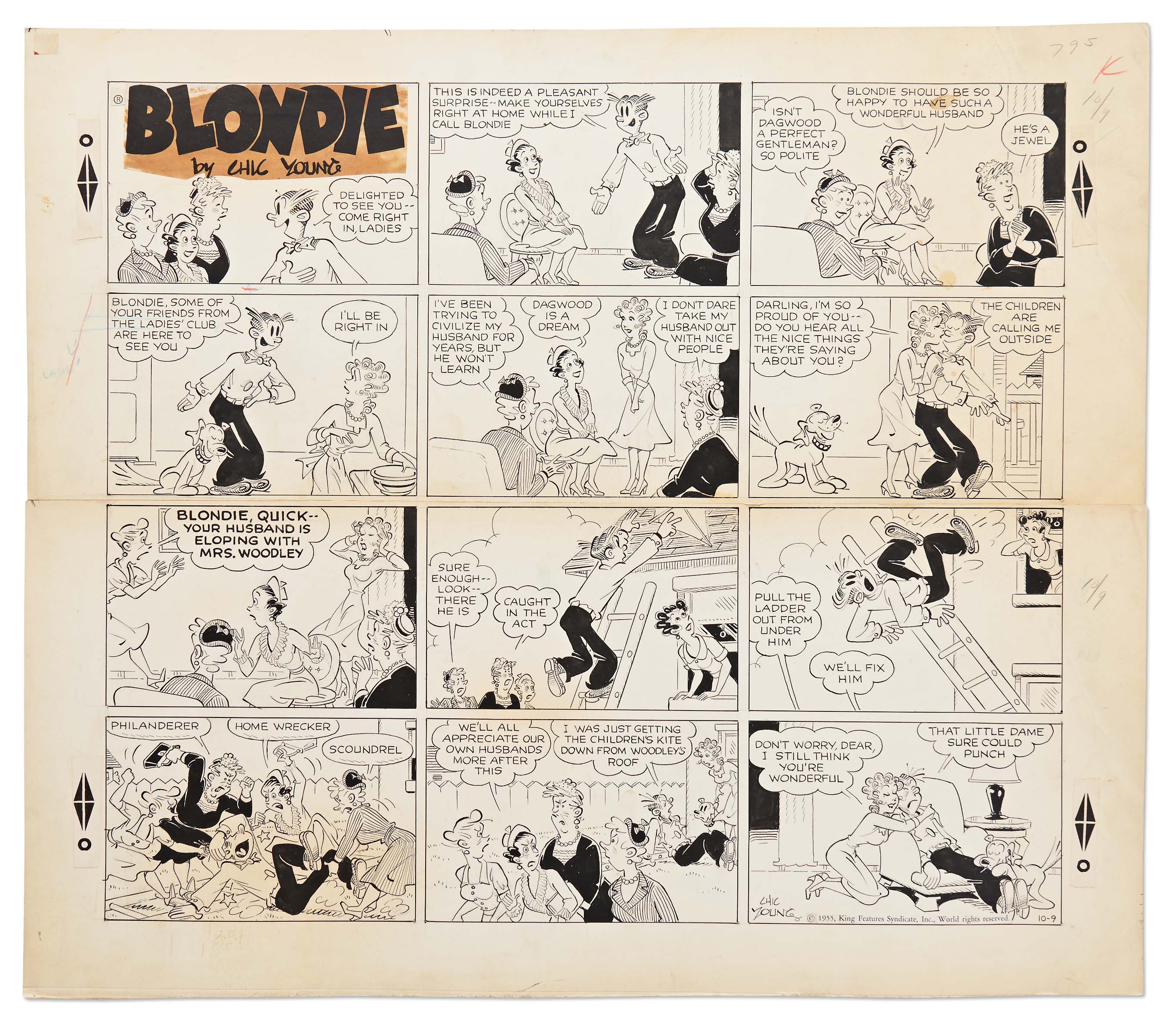 Lot Detail Chic Young Hand Drawn Blondie Sunday Comic Strip From 1955 Dagwood Gets 