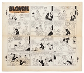 Chic Young Hand-Drawn Blondie Sunday Comic Strip From 1955 -- Dagwood Gets Pummeled by Blondies Ladies Club