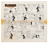 Chic Young Hand-Drawn Blondie Sunday Comic Strip From 1933 -- Blondie Clobbers Dagwood With Her New Ironing Board