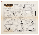 Chic Young Hand-Drawn Blondie Sunday Comic Strip From 1965 -- Humorous Strip with Dagwood Breaking Fourth Wall