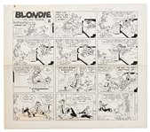 Chic Young Hand-Drawn Blondie Sunday Comic Strip From 1972 -- Mr. Dithers Pulls Dagwood Out of Bed