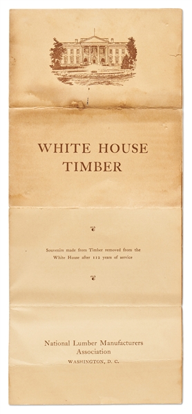 Large Block of Wood From the Roof of the White House -- Removed During 1927 Reconstruction -- Accompanied by Rare, Original Box