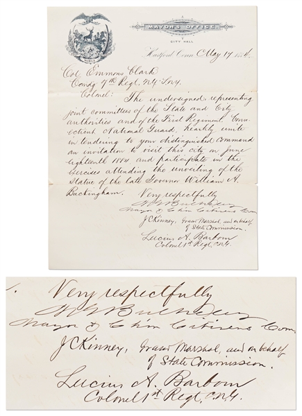 Morgan Bulkeley Letter Signed -- Bulkeley Was the First President of Baseball's National League, Inducted into the Baseball Hall of Fame in 1937