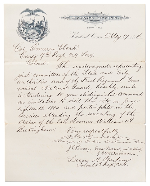 Morgan Bulkeley Letter Signed -- Bulkeley Was the First President of Baseball's National League, Inducted into the Baseball Hall of Fame in 1937