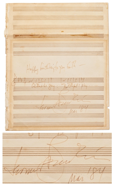 Leonard Bernstein Autograph Musical Quotation Signed for ''Glitter and Be Gay'' from ''Candide''