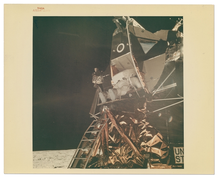 Apollo 11 Red Number Photo Showing Buzz Aldrin Disembarking from the Lunar Module -- Printed on ''A Kodak Paper''