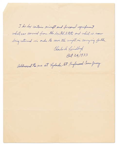 Charles Lindbergh Personally Owned Flight Cap & Headphones -- With Lindbergh Autograph Note Signed, Written to Himself in 1933, Documenting His Ownership -- With JSA COA