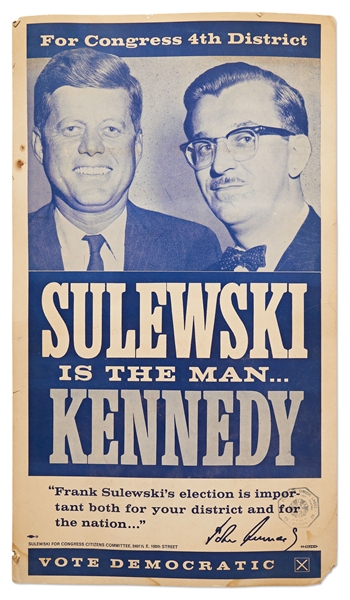 John F. Kennedy Political Poster from 1960, Promoting Illinois Democrat Frank Sulewski