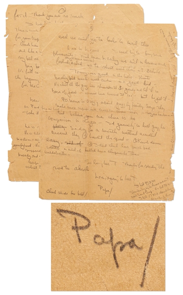 Ernest Hemingway Autograph Letter Signed After His First Time Grizzly Hunting -- ''the grizzlies...hides are beautiful, long thick hair as pretty as your black bear but...like a silver fox in color''