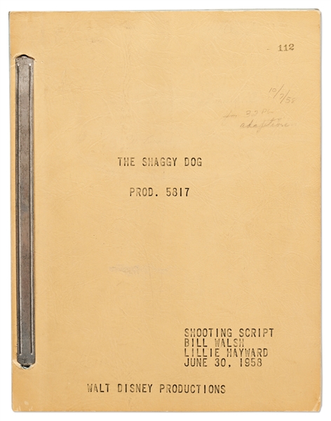 Disney ''The Shaggy Dog'' Original 1958 Movie Script -- From the Estate of ''Mary Poppins'' Screenwriter Bill Walsh