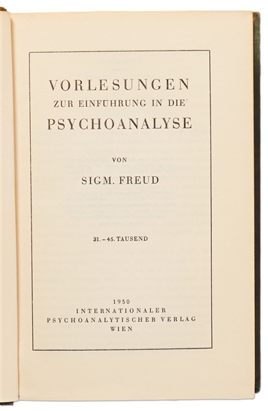 Sigmund Freud Signed German Copy of His ''Introductory Lectures on Psychoanalysis''