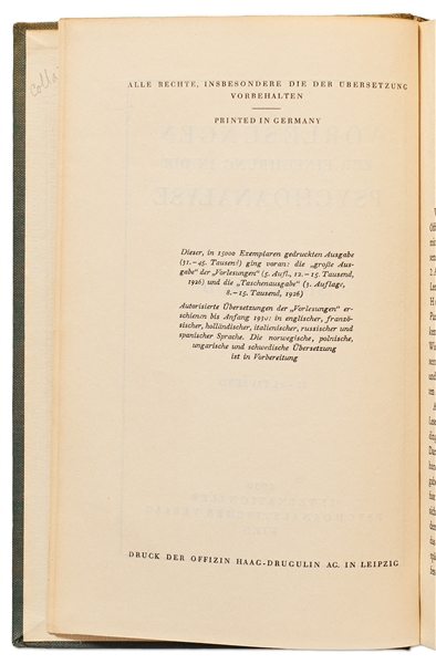 Sigmund Freud Signed German Copy of His ''Introductory Lectures on Psychoanalysis''