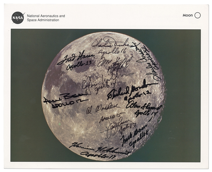 NASA 8'' x 10'' Photo of the Moon Signed by 12 Apollo Astronauts -- With Steve Zarelli COA