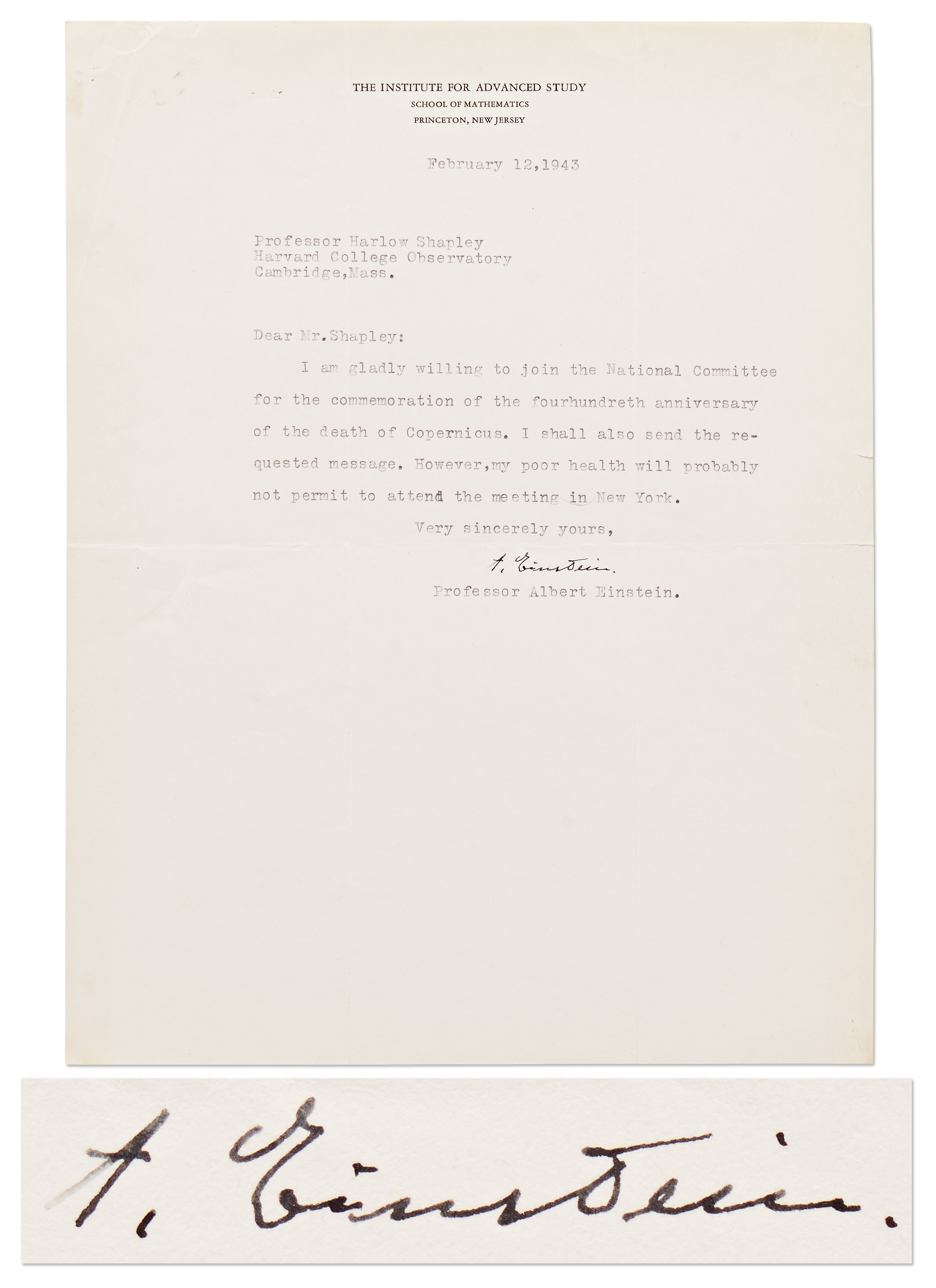 Lot Detail - Albert Einstein Letter Signed From 1943 Regarding The ...