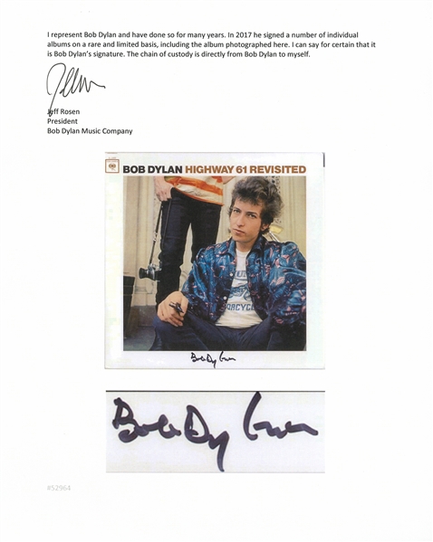 Bob Dylan Signed Album ''Highway 61 Revisited'' -- With Jeff Rosen COA