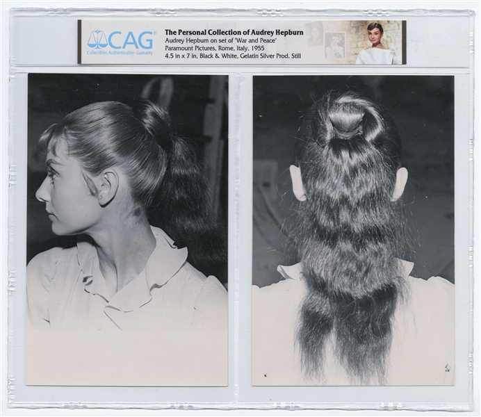 Audrey Hepburn Personally Owned Pair of Photos From ''War and Peace'', Testing a Hairstyle for the Film -- From the Personal Collection of Audrey Hepburn -- Encapsulated by CAG