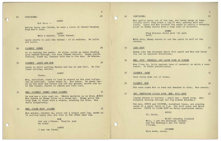 Moe Howard's Personally Owned Script for The Three Stooges 1953 Film ''Up in Daisy's Penthouse''