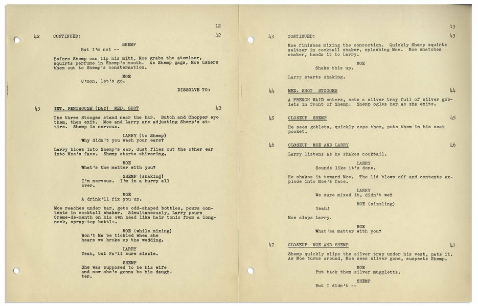 Moe Howard's Personally Owned Script for The Three Stooges 1953 Film ''Up in Daisy's Penthouse''