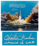 Charlie Duke Signed 20 x 16 Photo of the Apollo 16 Rocket Launch -- With a Handwritten Recollection: ...that jewel of Earth was just hung up in the blackness of space!...