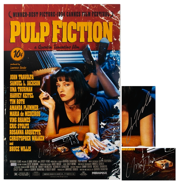 John Travolta and Uma Thurman Signed 16'' x 24'' Photo of the ''Pulp Fiction'' Movie Poster