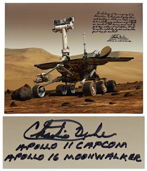 Apollo 16 Moonwalker Charlie Duke Signed 20'' x 16'' Photo of the Mars Rover -- ''The human spirit wants to go to Mars...It will be another small step for man and another giant leap for mankind!''