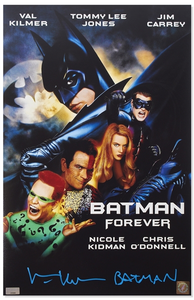 Val Kilmer Signed 11'' x 17'' Photo of the Poster for ''Batman Forever'' -- Kilmer Also Writes ''Batman'' Next to His Name