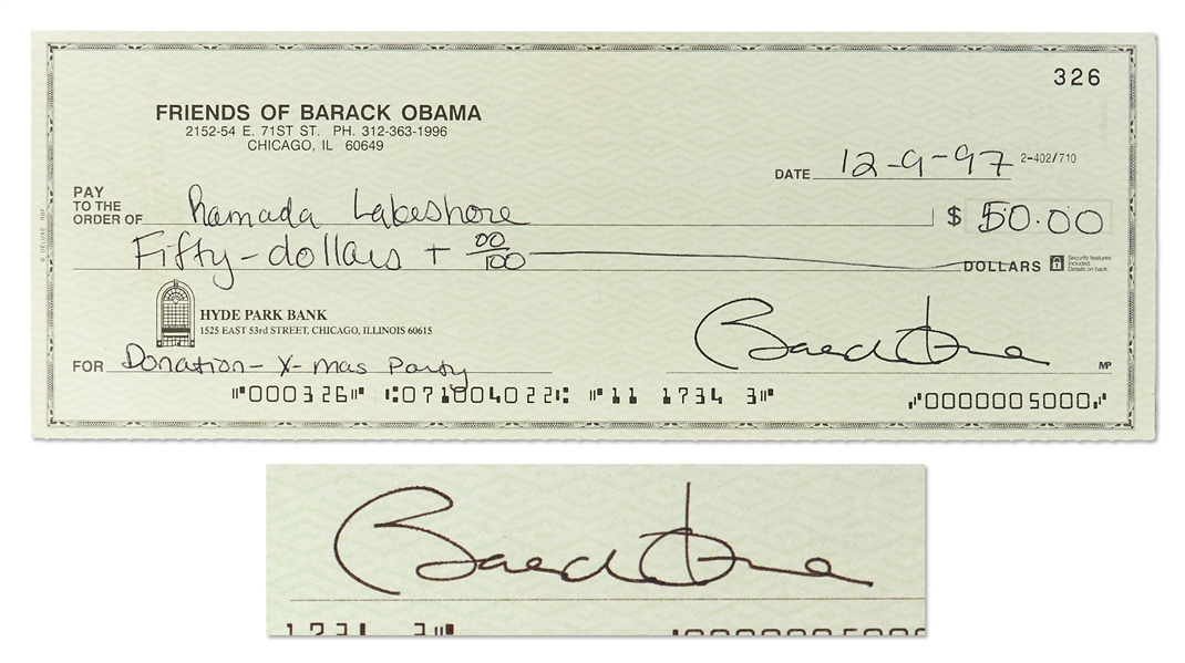 Barack Obama Check Signed from the ''Friends of Barack Obama'' Bank Account