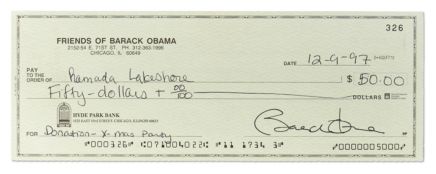 Barack Obama Check Signed from the ''Friends of Barack Obama'' Bank Account