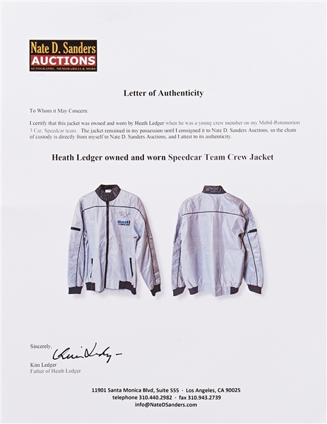 Heath Ledger Personally Owned & Worn Auto Racing Jacket -- With LOA from Heath's Father, Kim Ledger