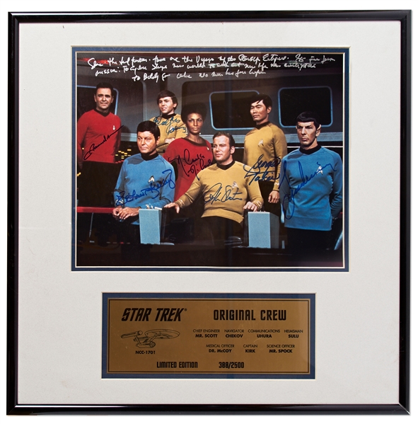 ''Star Trek'' Cast-Signed Photo -- With William Shatner Additionally Handwriting the Famous Opening Sequence from the Ken Goldin Signing