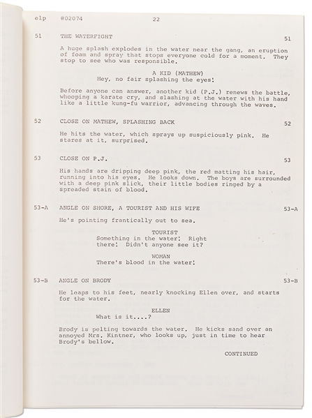 ''JAWS'' Script from 1974 -- Revised Final Draft Screenplay Runs 123pp. Plus 96pp. of Storyboards