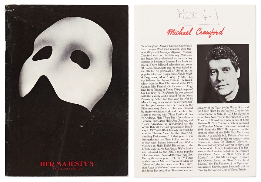 ''The Phantom of the Opera'' Signed Program from Her Majesty's Theatre in London -- Signed by Four Original Cast Members Including Michael Crawford & Steve Barton