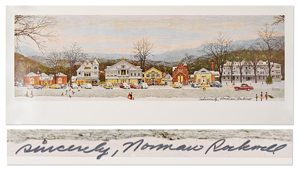 Norman Rockwell Signed Print of His Famous ''Stockbridge Main Street at Christmas''