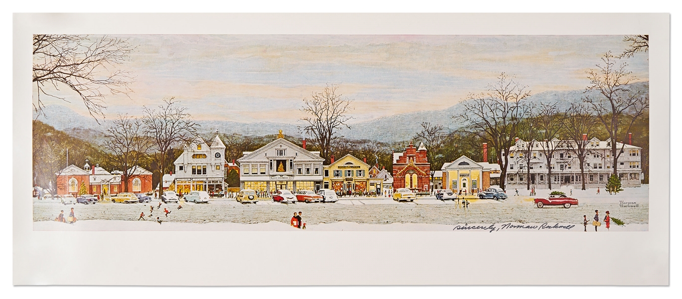 Norman Rockwell Signed Print of His Famous ''Stockbridge Main Street at Christmas''