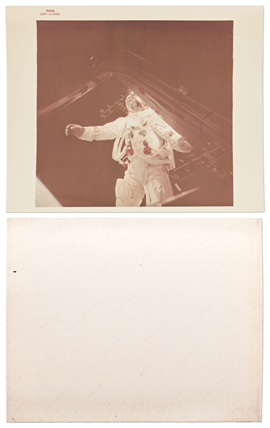 Lot of 10 Original NASA Red-Number Photos, All with ''A Kodak Paper'' on Verso -- Includes First Image Taken by a Human of the Whole Earth, First U.S. Spacewalk, View of the Moon During Apollo 8, Etc.