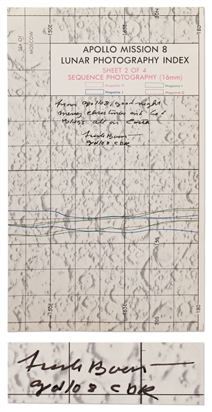 Frank Borman Signed Apollo 8 Map -- Borman Also Writes His Historic Words From the 1968 Christmas Eve Broadcast