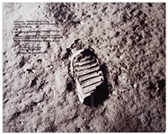 Charlie Duke Signed 20 x 16 Photo of the Famous Apollo 11 Footprint -- Duke Served as Apollo 11 CAPCOM and Describes the Moment When the Eagle Touched Down on the Moon