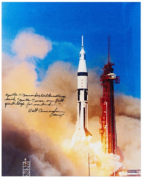 Walter Cunningham Signed 16'' x 20'' Photo of the Apollo 7 Liftoff -- ''...Apollo 7 was our first giant leap for mankind...''