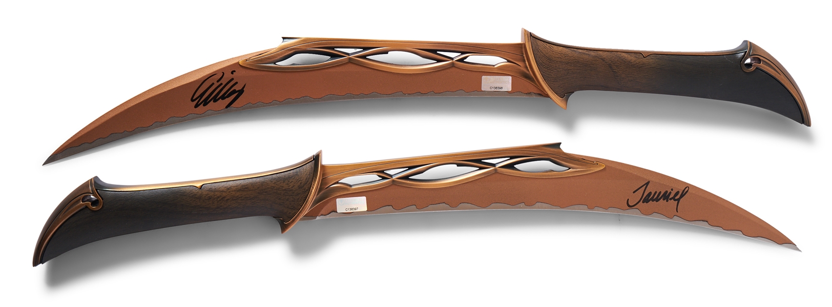 Evangeline Lilly Signed Set of Daggers, Tauriel's Weapons in ''The Hobbit'' Franchise