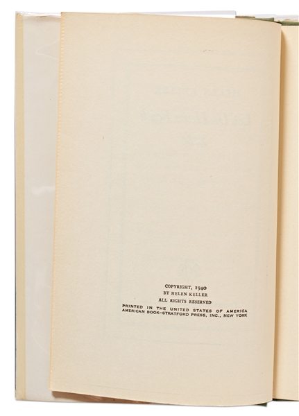 Helen Keller Signed Copy of Her Book, ''Let Us Have Faith'' -- Keller Writes: ''...Whose spirit vibrates to the light and the harmony that have kept my life sweet...''