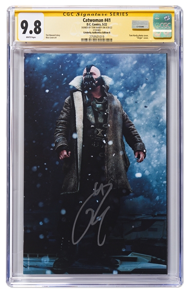 Tom Hardy Signed ''Catwoman'' #41 Comic Book Featuring Hardy as the Villain Bane from ''The Dark Knight Rises'' -- CGC Encapsulated & Graded 9.8