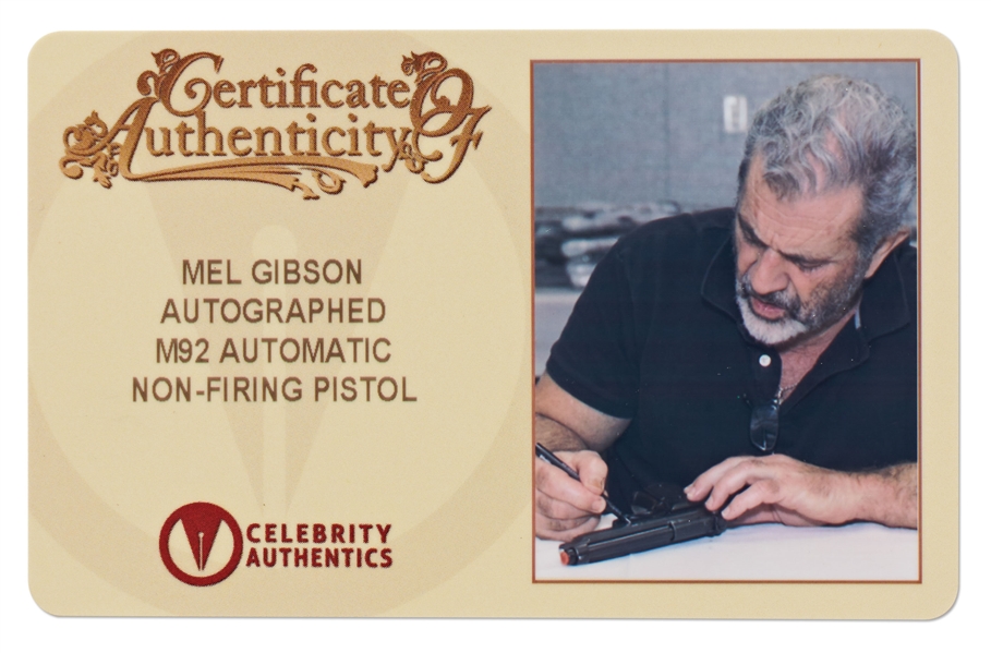 Mel Gibson Signed ''Lethal Weapon'' Beretta M92 Pistol Prop