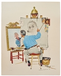 Norman Rockwell Signed Limited Edition Lithograph of Triple Self-Portrait -- Measures 24 x 30 in Near Fine Condition