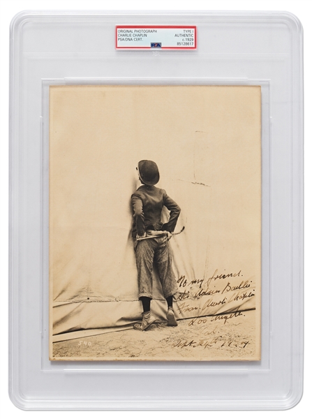 Charlie Chaplin Signed 7 x 9 Photo as The Tramp, in a Scene from The Circus -- Encapsulated by PSA/DNA as Type I Photo