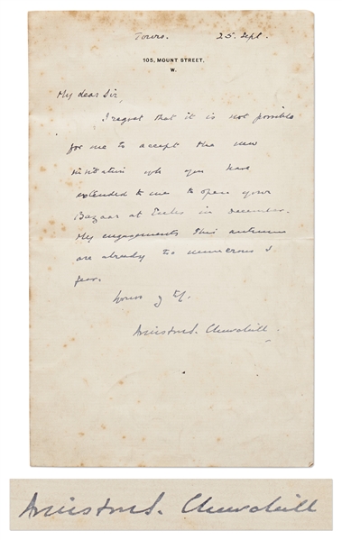 Winston Churchill Autograph Letter Signed as a Young Man, Circa 1903