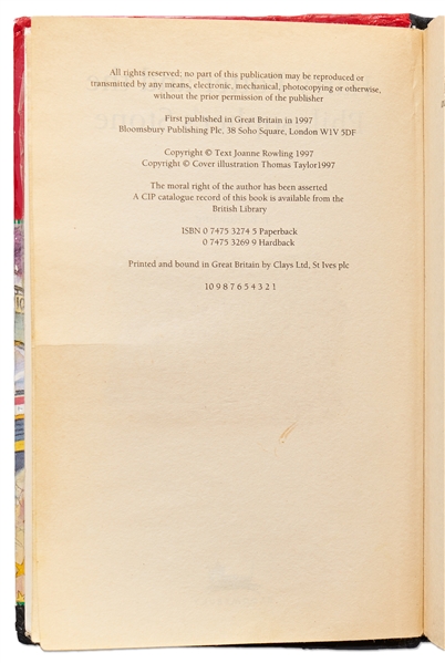 First Edition, First Printing Hardback of ''Harry Potter and the Philosopher's Stone'' by J.K. Rowling -- One of Only 500 Copies, the Book That Started It All