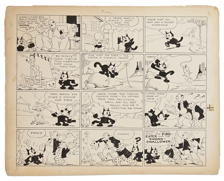 Original Felix the Cat Sunday Strip from 1933 by Otto Messmer -- The Circus Comes to Town