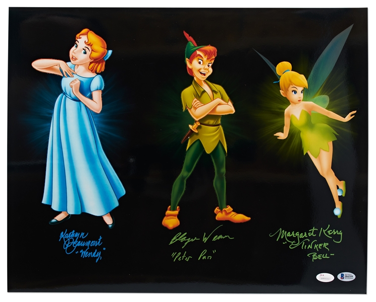 Large 20'' x 16'' Photo Signed by ''Peter Pan'' Actors: Kathryn Beaumont as Wendy, Blayne Weaver as Peter Pan & Margaret Kerry as Tinker Bell -- With Beckett & JSA COAs