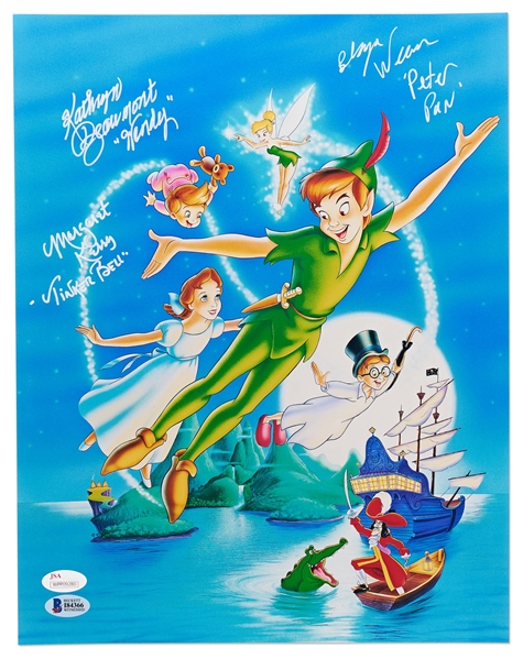 Large 14'' x 11'' Photo Signed by ''Peter Pan'' Actors: Kathryn Beaumont as Wendy, Blayne Weaver as Peter Pan & Margaret Kerry as Tinker Bell -- With Beckett & JSA COAs