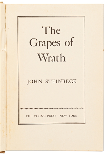 John Steinbeck's ''The Grapes of Wrath'' First Printing -- In First Printing Dust Jacket